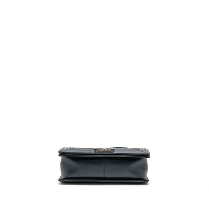 Chanel Medium Boy Bag Chevron Lambskin Dark Blue SHW