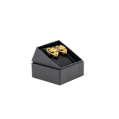 Chanel Vintage Heart Shape CC Logo Ear Clips Gold Tone
