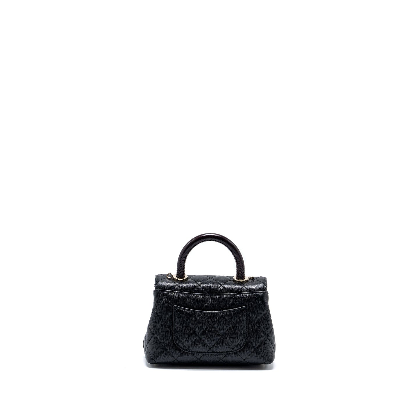 Chanel Mini Coco Handle with Lizard Embossed Handle Caviar Black LGHW (microchip)