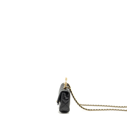 Chanel 24s Top Handle Mini Flap Bag Lambskin Black GHW (microchip)