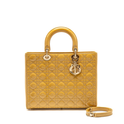 Dior Large Lady Dior Patent Leather Beige