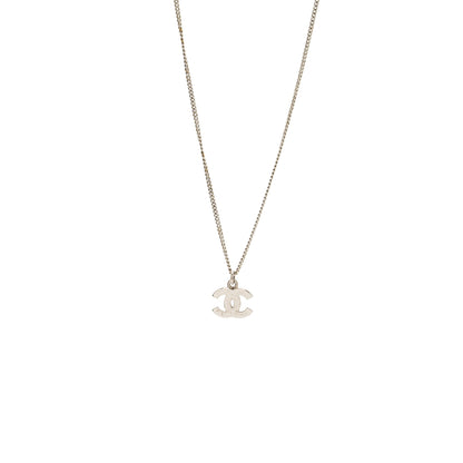 Chanel small model cc logo crystal necklace silver tone