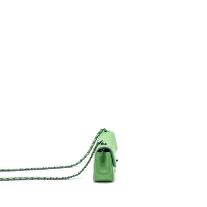 Chanel Mini Rectangular Flap Bag Lambskin Green Iridescent Hardware