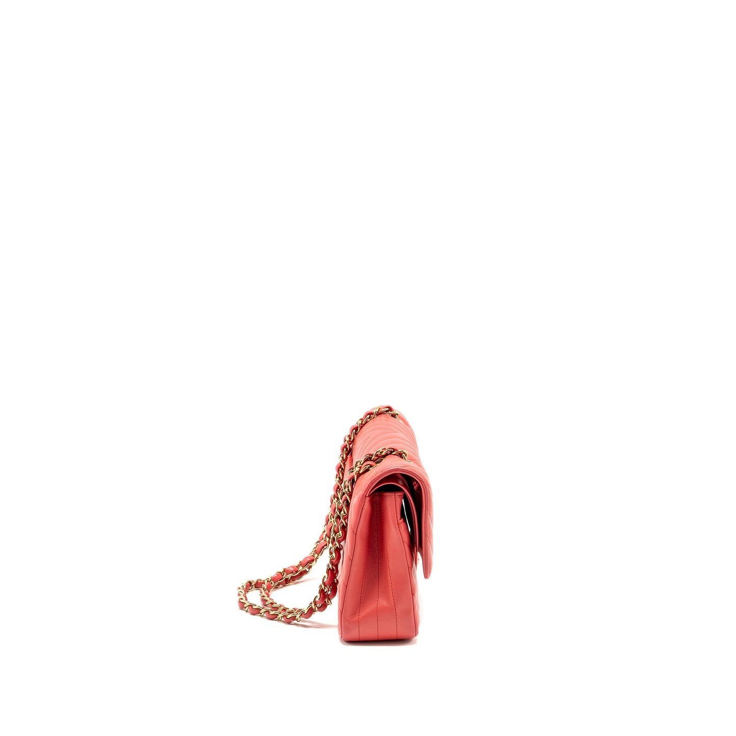 Chanel Medium Classic Double Flap Bag Chevron Lambskin Pink LGHW