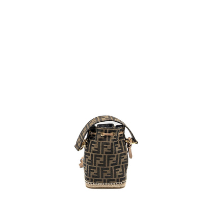 Fendi Mini Mon Tresor Bucket Purse Jacquard Fabric/Calfskin Brown