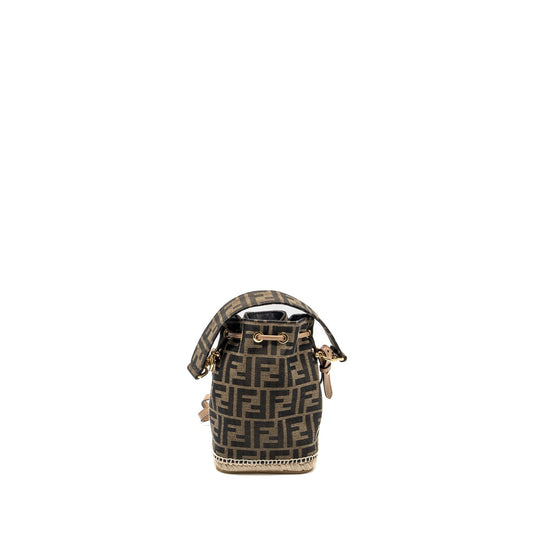 Fendi Mini Mon Tresor Bucket Purse Jacquard Fabric/Calfskin Brown