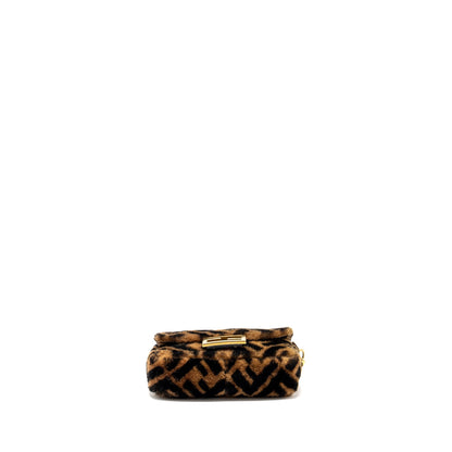 Fendi Mini Baguette Purse Lamb Fur Black/Brown