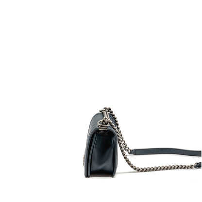 Chanel Medium Boy Bag Chevron Lambskin Dark Blue SHW