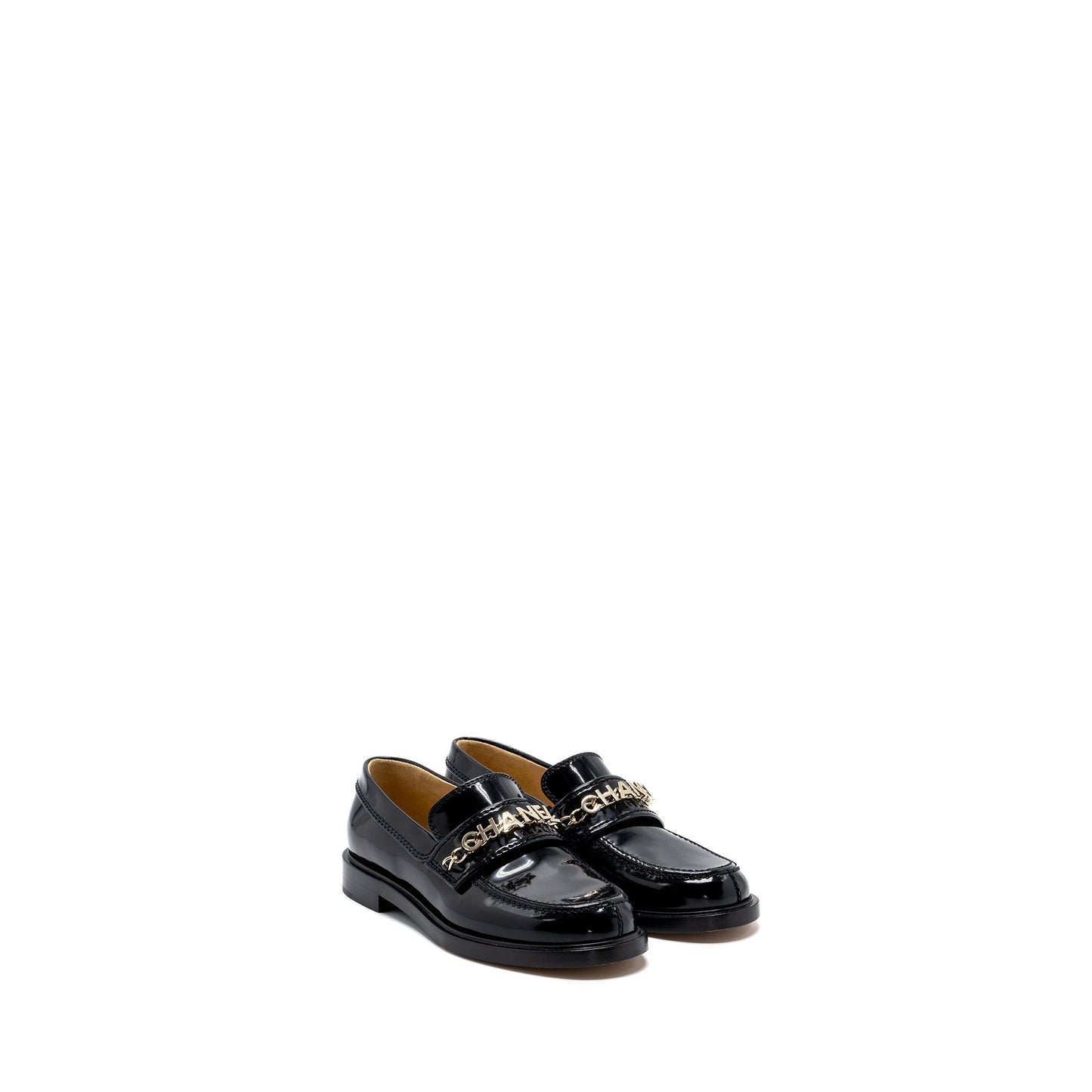 chanel size 36 letter loafer patent leather black LGHW