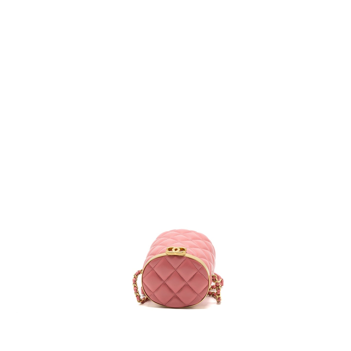 Chanel Round Vanity Case With Chain Lambskin Pink GHW(Microchip)