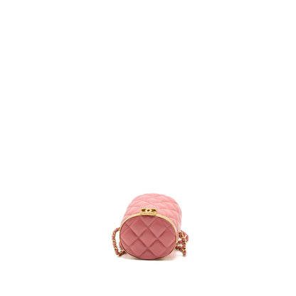 Chanel Round Vanity Case With Chain Lambskin Pink GHW(Microchip)