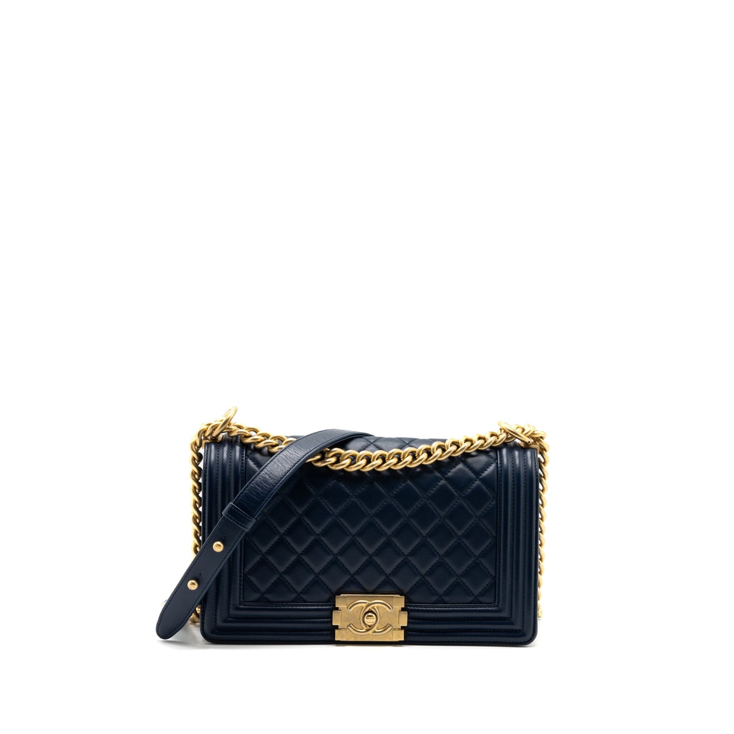 Chanel Medium Boy Bag Lambskin Dark Blue GHW