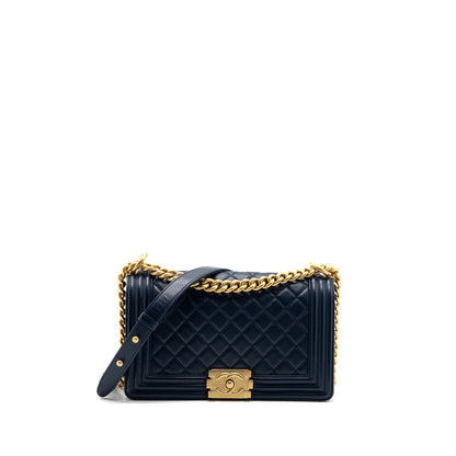 Chanel Medium Boy Bag Lambskin Dark Blue GHW