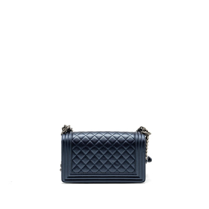 Chanel medium boy bag caviar metallic blue ruthenium hardware