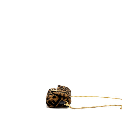 Fendi Mini Baguette Purse Lamb Fur Black/Brown