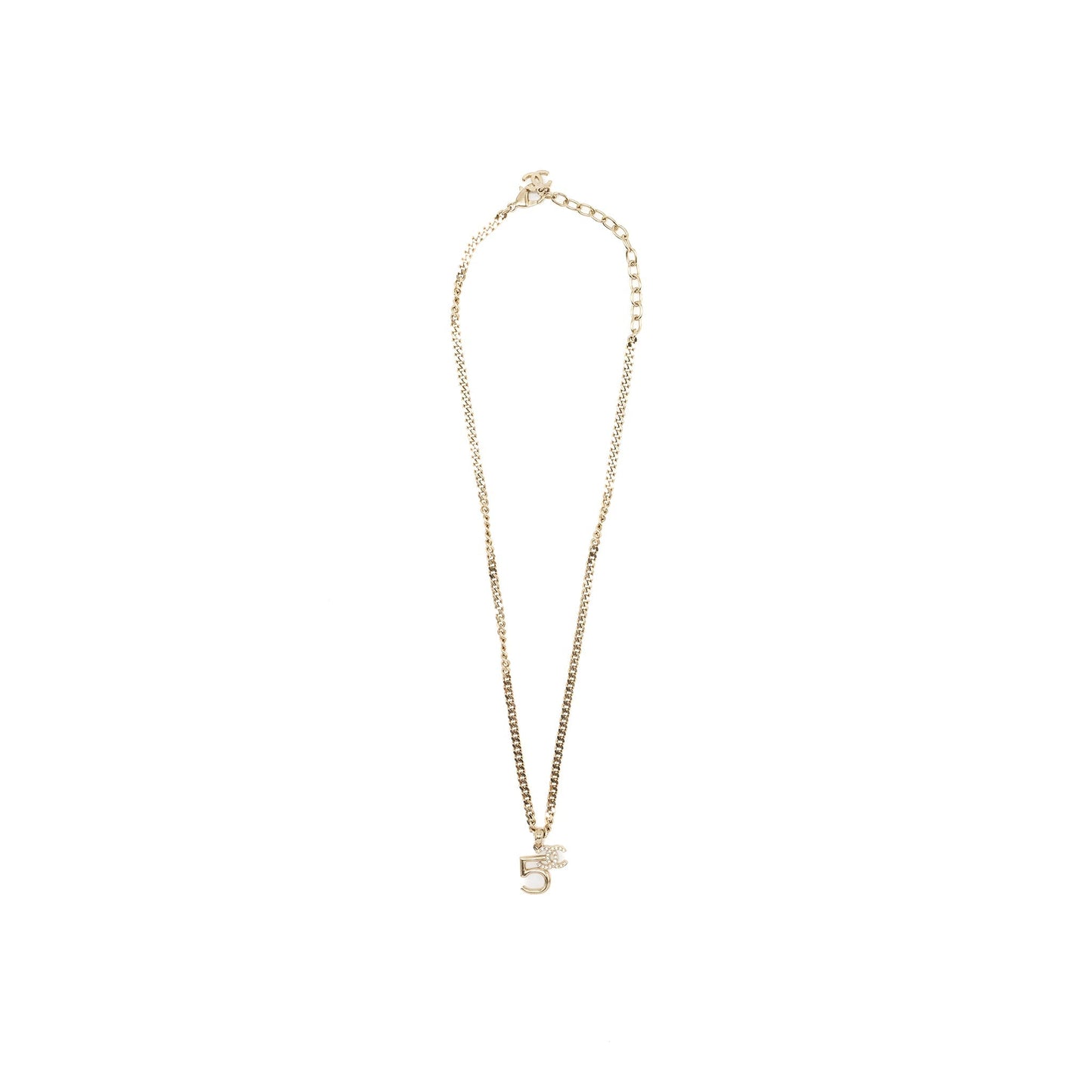 Chanel no5/cc logo necklace crystal Light Gold Tone