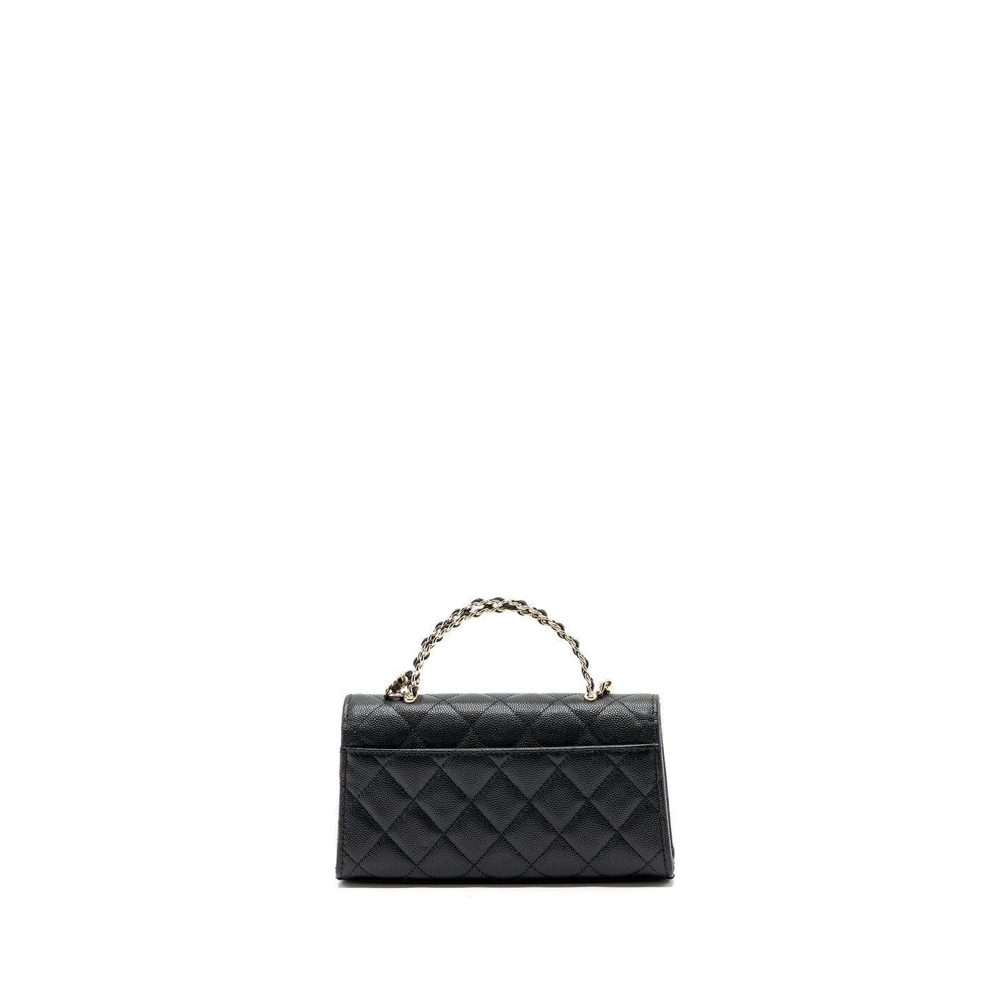 chanel 23p top handle mini flap bag with chain caviar black LGHW (microchip)