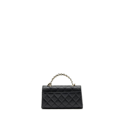 chanel 23p top handle mini flap bag with chain caviar black LGHW (microchip)