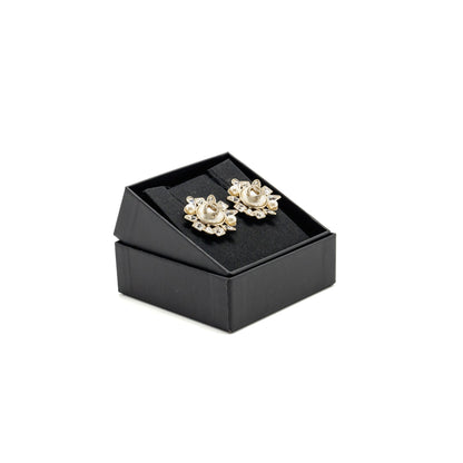 Chanel Giant Geometric CC Logo Earrings Pearl/Crystal Light Gold Tone
