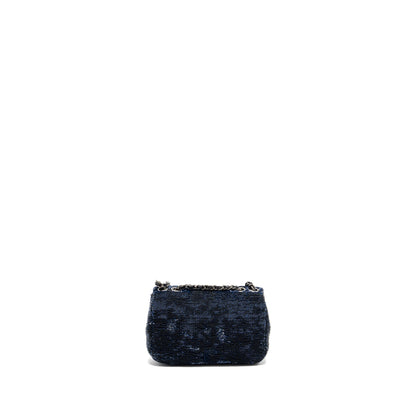 Chanel super mini flap bag sequin dark blue / black SHW