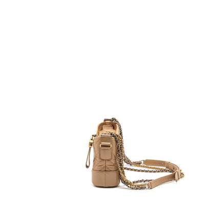 Chanel Small Chevron Gabrielle Hobo Bag calfskin beige multicolour hardware