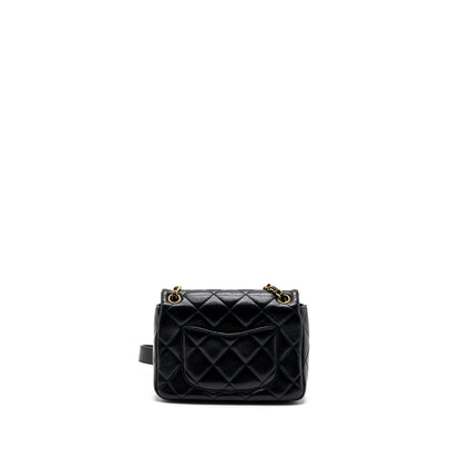Chanel seasonal mini square flap bag with detailed chain strap calfskin black GHW (Microchip)