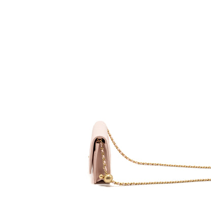 Chanel Pearl crush wallet on chain lambskin light pink GHW (Microchip)