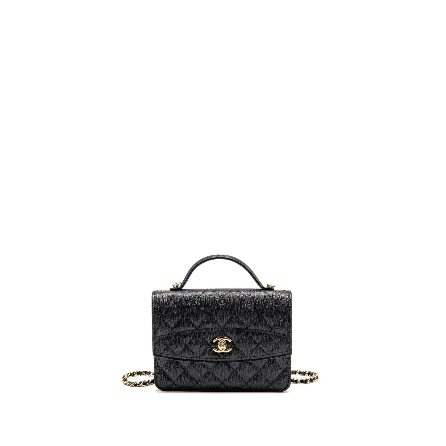 Chanel 25c quilted cc top handle mini backpack caviar black LGHW (microchip)