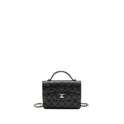 Chanel 25c quilted cc top handle mini backpack caviar black LGHW (microchip)