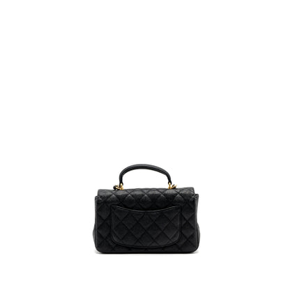 Chanel top handle mini rectangular flap bag grained calfskin black GHW