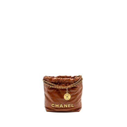 Chanel Mini 22 Bag Shiny Calfskin Caramel GHW (microchip)