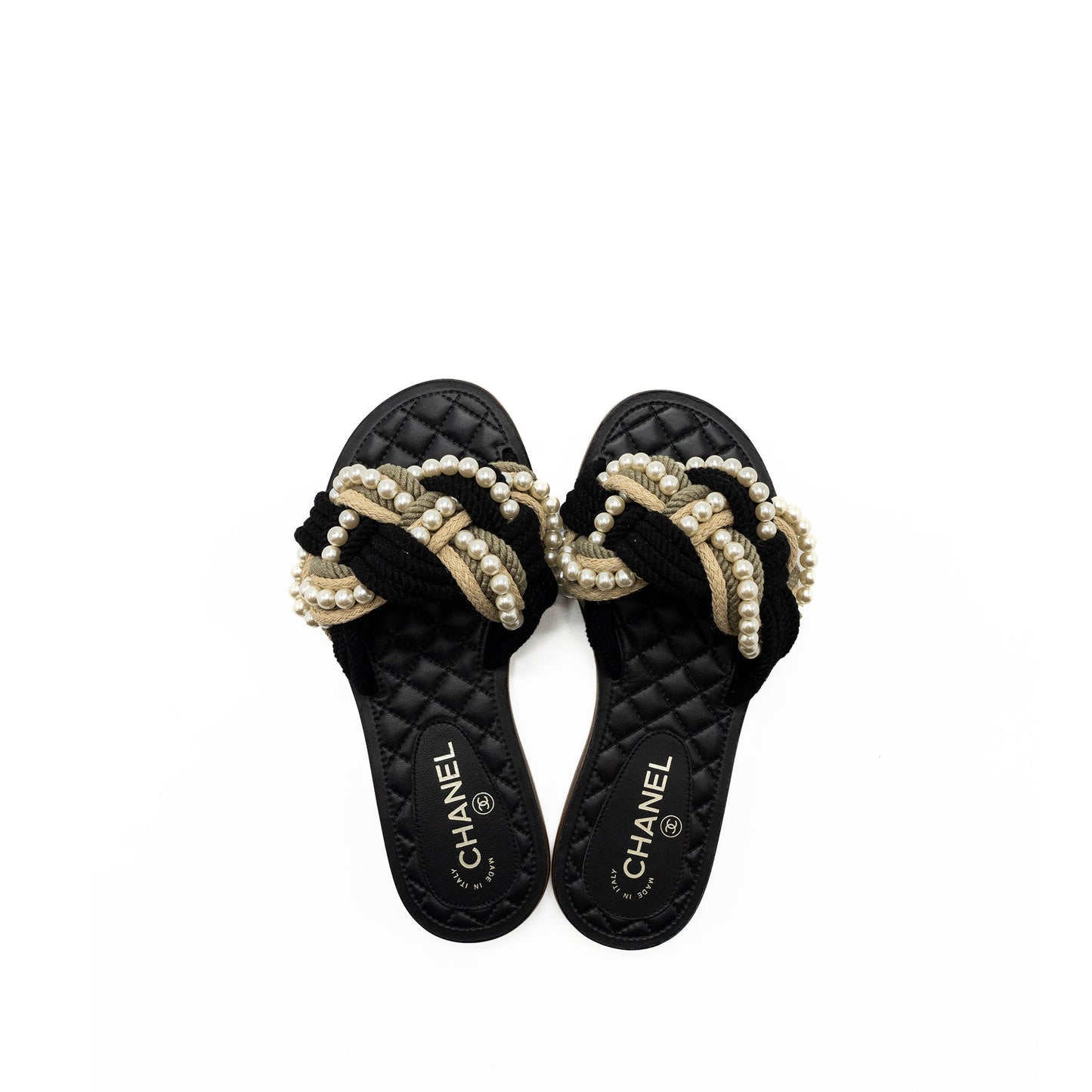 Chanel Size 37 Mules Cord/Lambskin Black