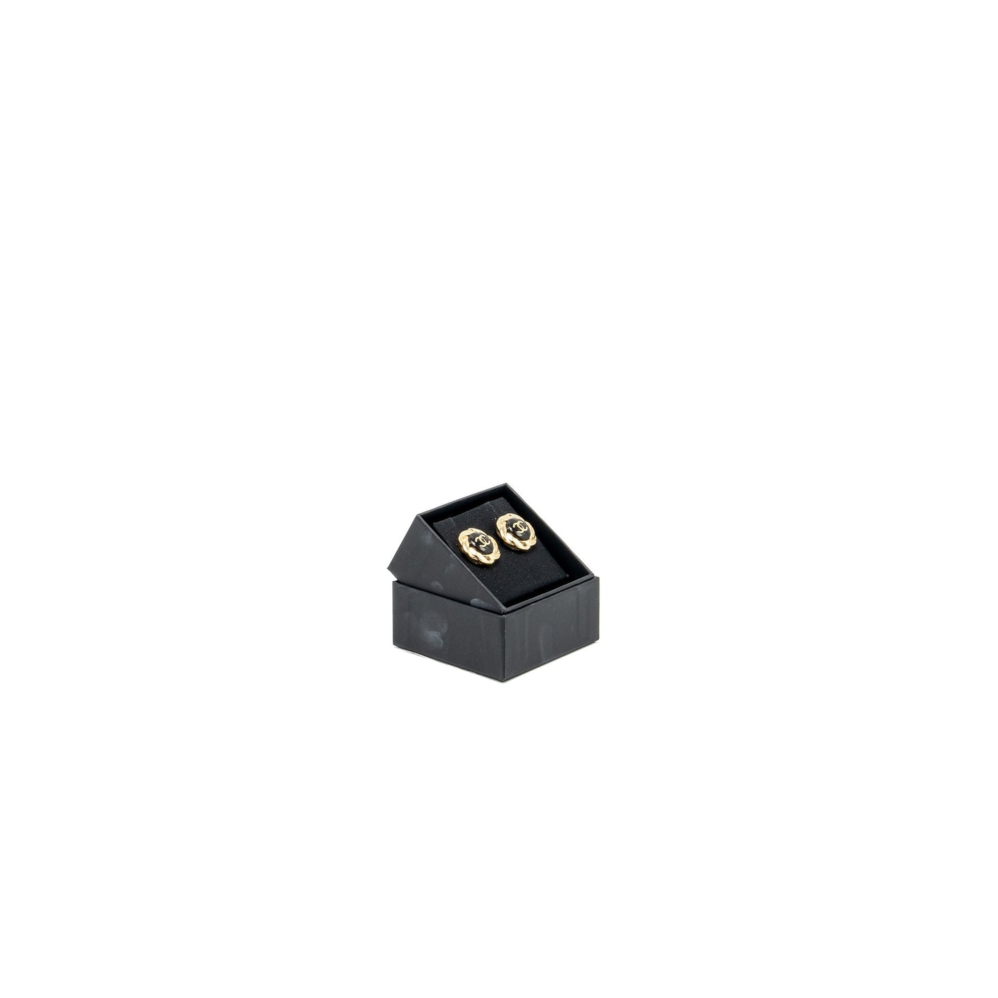 Chanel CC logo with round flower earrings black/gold tone