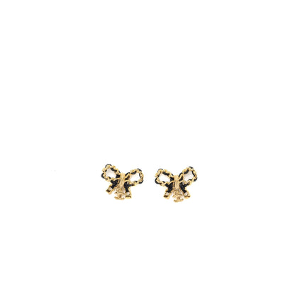 Chanel leather weave bow earrings black with gold tone