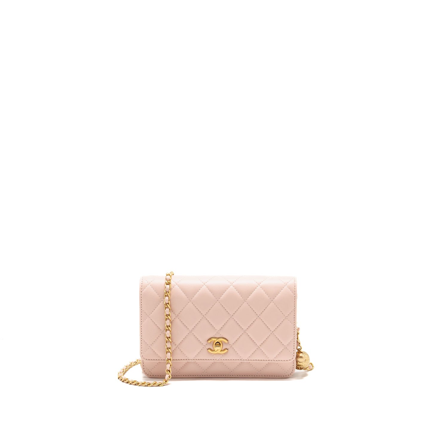 Chanel Pearl crush wallet on chain lambskin light pink GHW (Microchip)