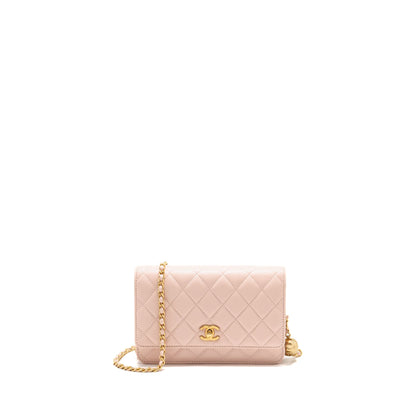 Chanel Pearl crush wallet on chain lambskin light pink GHW (Microchip)