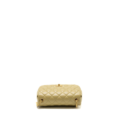 Chanel quilted flap bag with coco love chain lambskin khaki green GHW(Microchip)