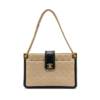 Chanel Quilted small shopping tote bag lambskin beige / black GHW
