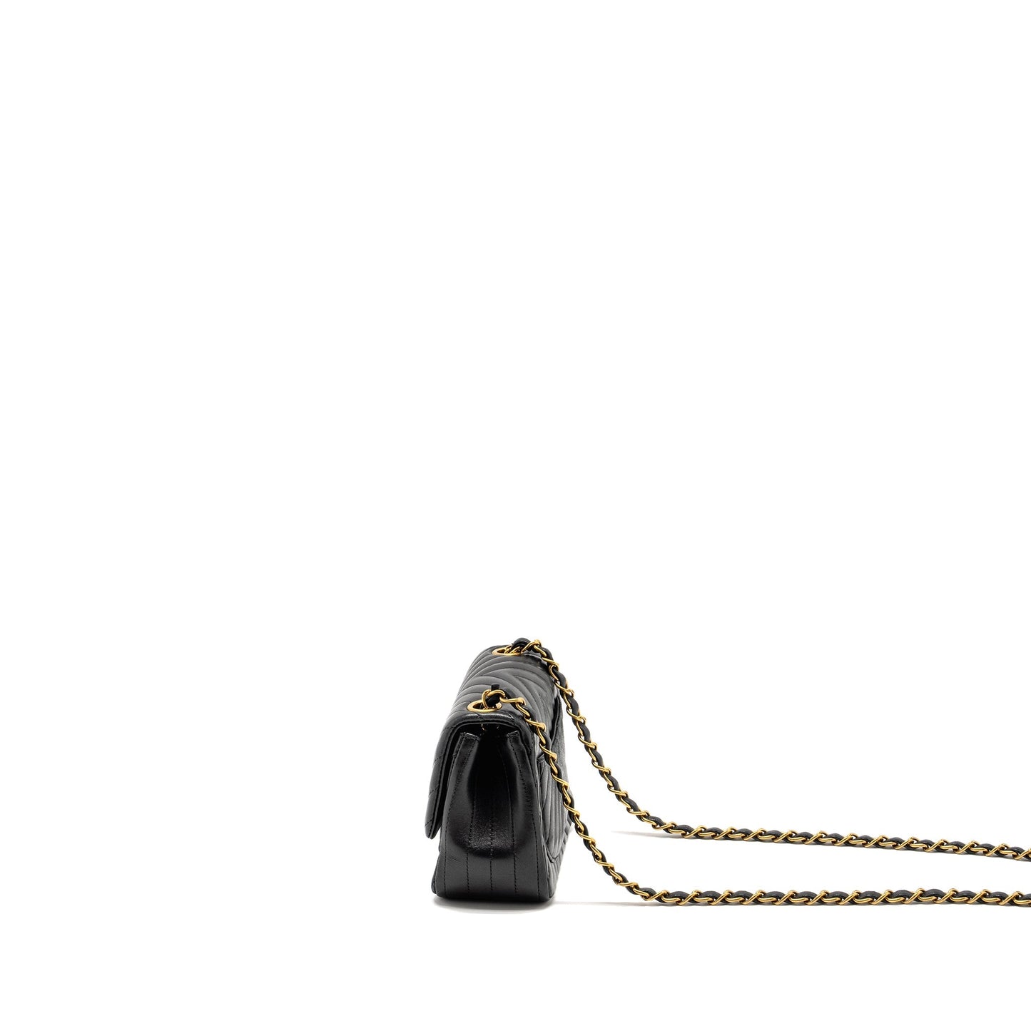 Chanel Mini Square Chevron Flap Bag Lambskin Black GHW