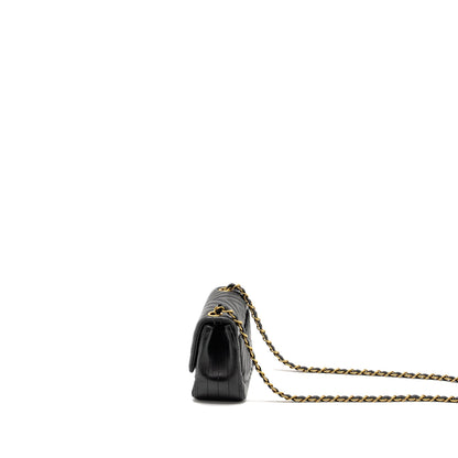 Chanel Mini Square Chevron Flap Bag Lambskin Black GHW