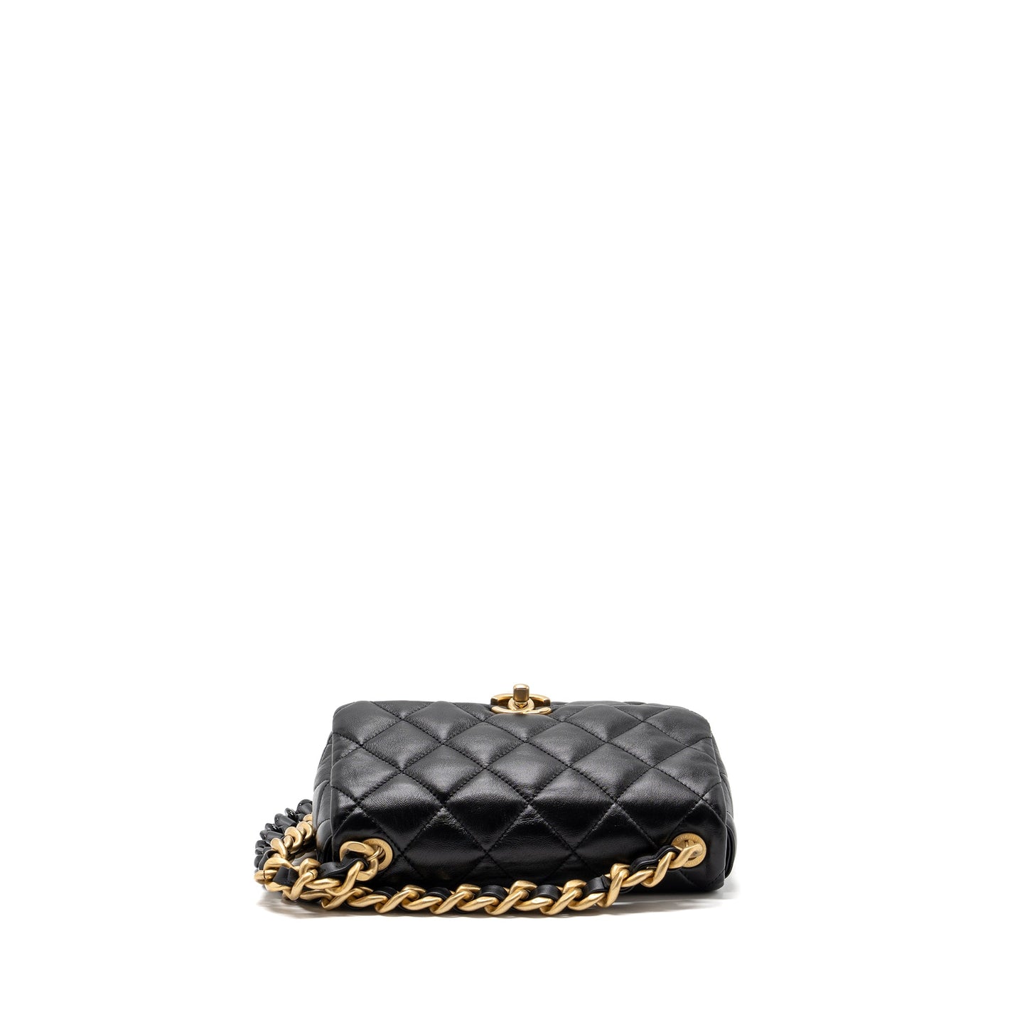 Chanel Quilted Flap Bag Giant Chain Lambskin Black Gold And Black Hardware (microchip)