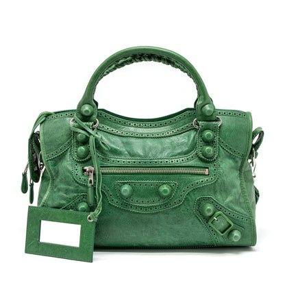 Balenciaga Lace City Purse Leather Green