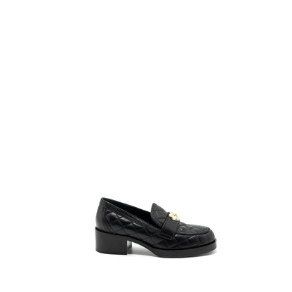 Chanel size 37 heart rock loafers leather black LGHW