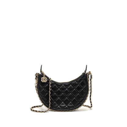 Chanel small half moon hobo bag lambskin black LGHW (microchip)