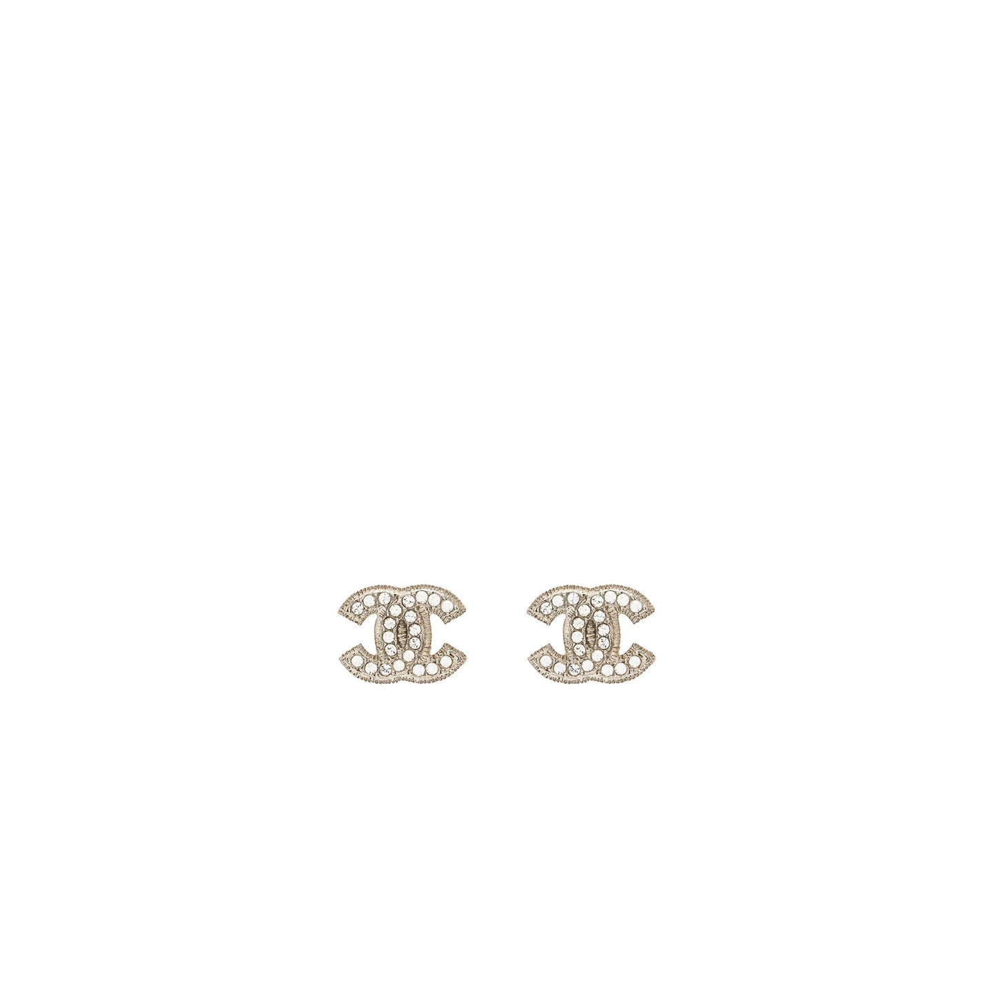 Chanel classic CC logo earring silver tone with crystal