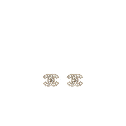 Chanel classic CC logo earring silver tone with crystal