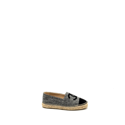 Chanel Size 36 16A CC Logo Espadrilles Tweed/Velvet Grey/Black