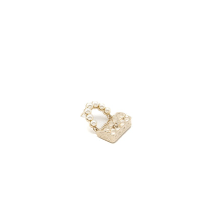 Chanel flap bag dropped brooch with pearl Gold Tone