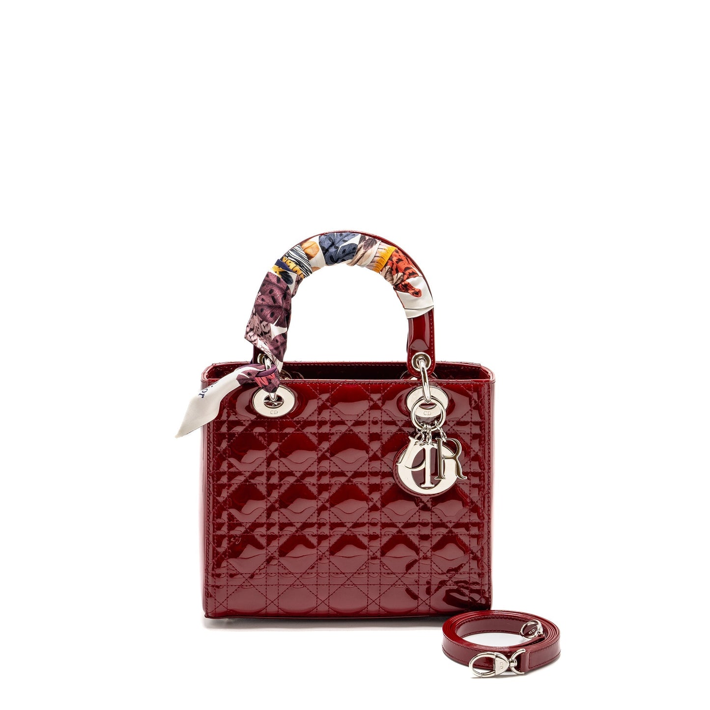 Dior Medium LadyDior Patent Dark Red