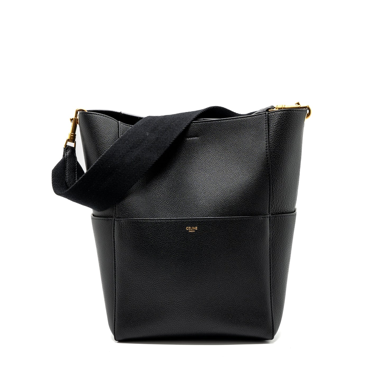 Celine Sangle Bucket Purse Grained Calfskin Black